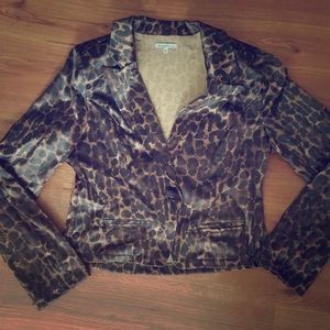 Faux Satin Cheetah Blazer